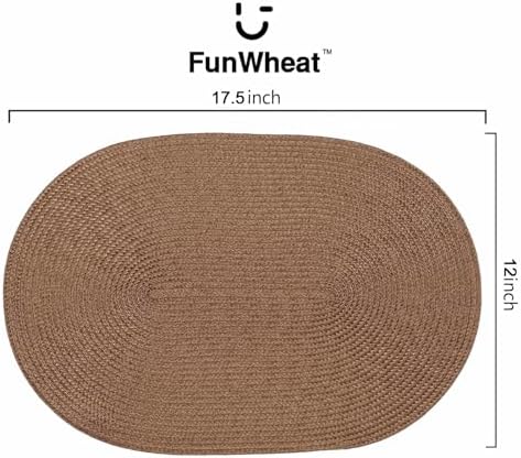 FunWheat Oval Braided Placemats Set of 8 Flat Packed 12x17.5in Light