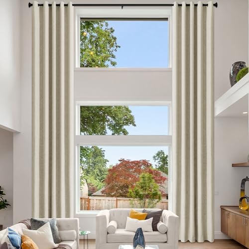 Fcosie Beige Extra Long Linen Blended Curtains 120 Inches Long Grommet