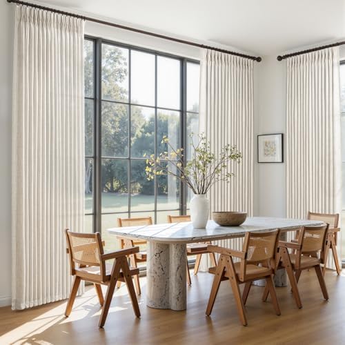 Extra Long 120 Inch Cream Beige Pinch Pleated Curtains for Living Room