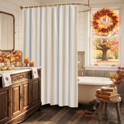 Creamy Beige Stripes Shower Curtain, Gray Taupe Ombre Lines Striped
