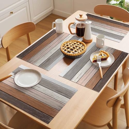 Placemats Set of 8, Farmhouse Brown Grey Woven Placemat, Linen Place