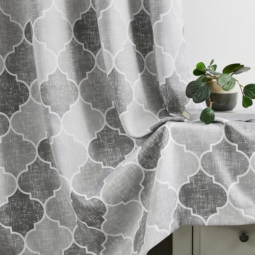 Gray Geometric 100% Blackout Window Curtains, 52" Wx63 Lx2