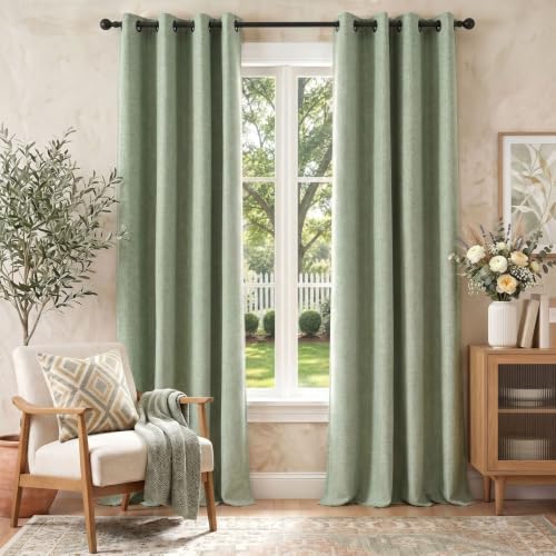 jinchan 100% Blackout Linen Textured Curtains for Bedroom Living Room