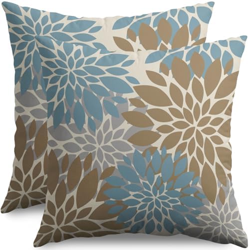 Light Brown Blue Pillow Covers 22X22 Inch Set of 2, Spring Summer
