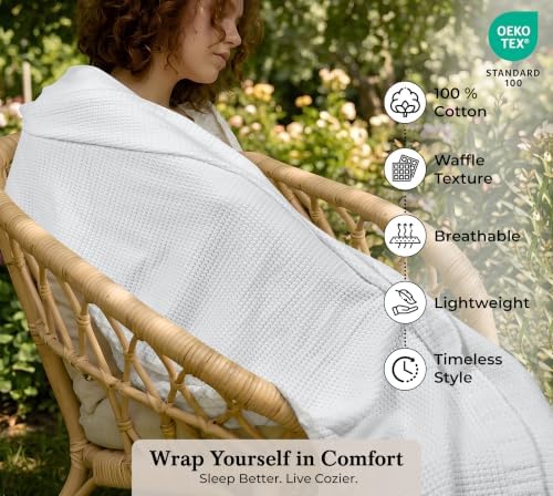 ROYALE LINENS Cotton Waffle Blanket - Breathable and Soft, Lightweight