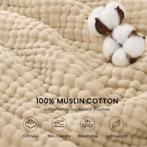 Love's cabin 100% Cotton Muslin Blanket Large Throw for Couch, Khaki