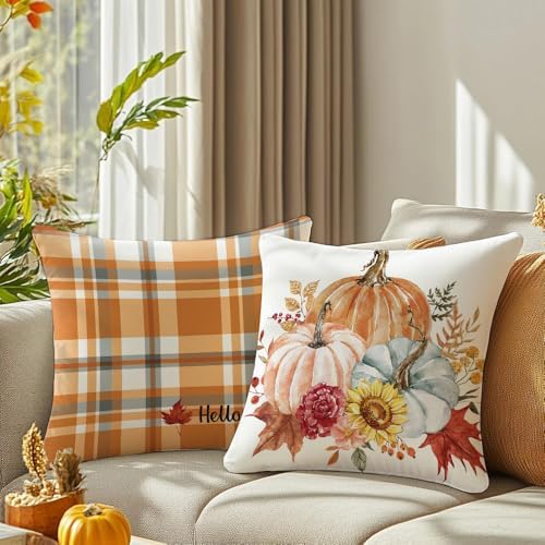 Fall Outdoor Throw Pillow Covers 20x20 Set of 4 Pumpkin Thanksgiving