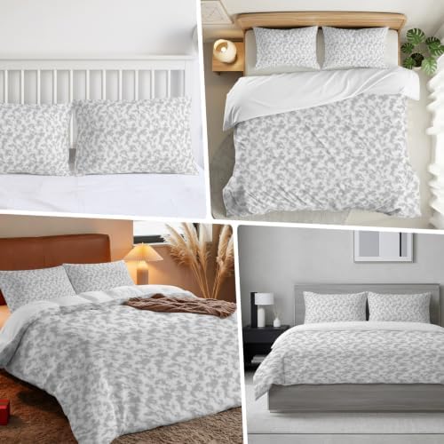 Duvet Cover Queen Size, Gray Florals 3-Piece Bedding Quilt/Comforter