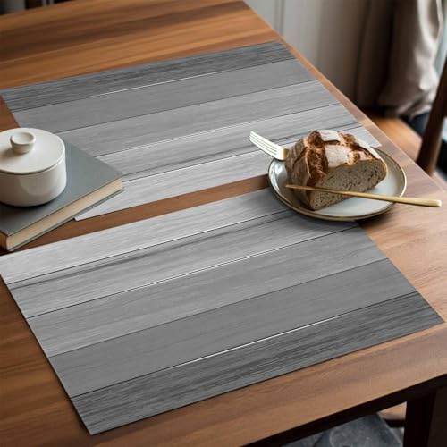 Country Gray Ombre Stripe Placemats Set of 4 Washable Table Mats for