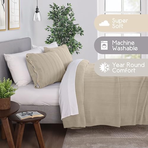 Vellux Malmo 3-Piece Blanket Set – King Size – Striped Knit