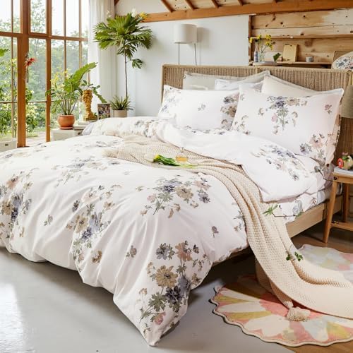 100% Cotton Duvet Cover King Size Vintage Floral Duvet Cover Set with