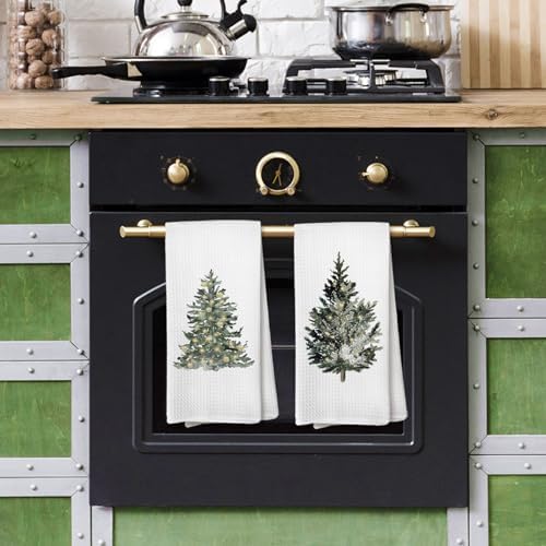 Winter Christmas Tree Kitchen Towels, Vintage Christmas Tree Decor
