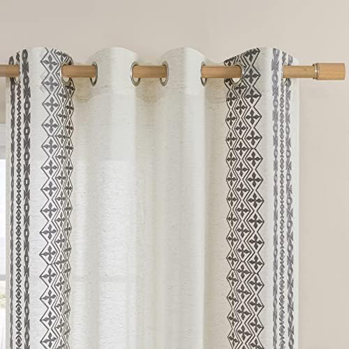 Boho Curtains 63 Inch Length 2 Panels Set Natural Linen Textured