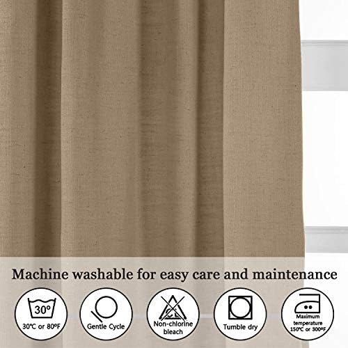 TWOPAGES 4 in 1 Header Faux Linen Room Darkening Curtain, Rust Brown
