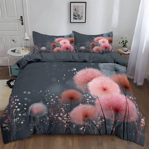 Minimalist Style Plant Dandelion Duvet Cover, Grey Microfiber Bedding