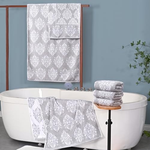 VOOVA & MOVAS Damask Washcloth, Cotton, Quick Dry, 13x13 in, Jacquard
