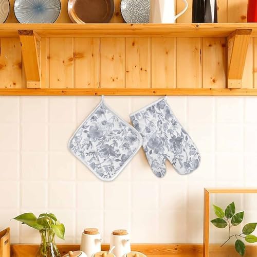 Quilted Cotton Terry Cloth Oven Mitt, Pot Holder Watercolor Gray Grey
