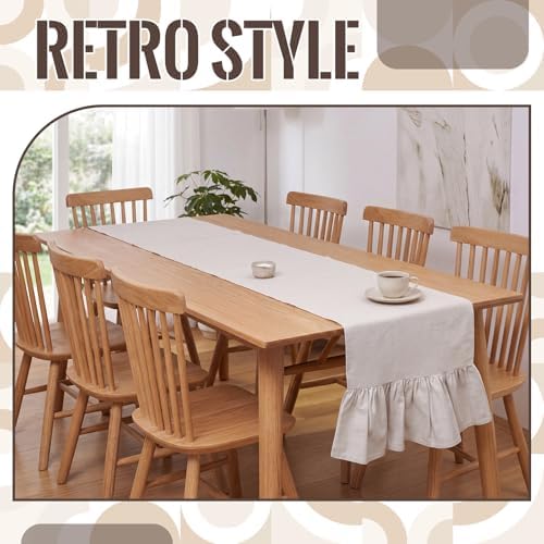 Gilprop Boho Ruffled Table Runner Linen, 13 x 108 Inch, Linen Beige