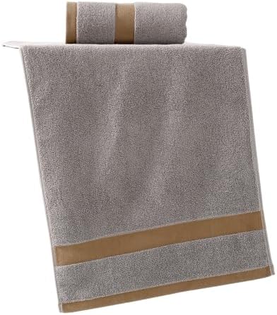 YiLUOMO Brown Hand Towel Set of 2 with Classic Woven Band Soft 100%