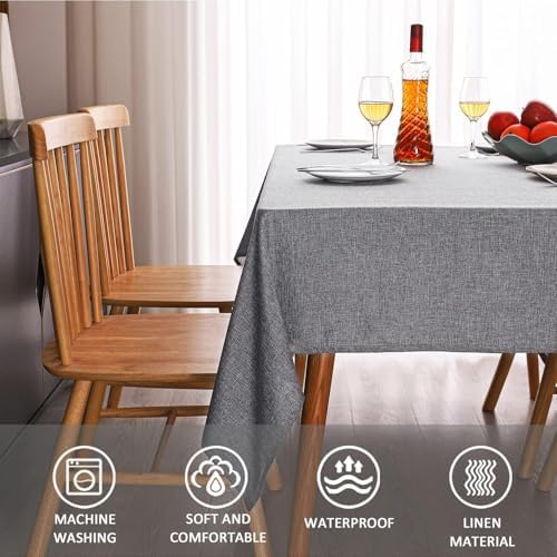 MikiUp Faux Linen Tablecloth - Slubby Textured Weaves Table Cloth for