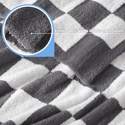 Whale Flotilla Checkered Knit Throw Blanket for Couch Bed Sofa, Grey