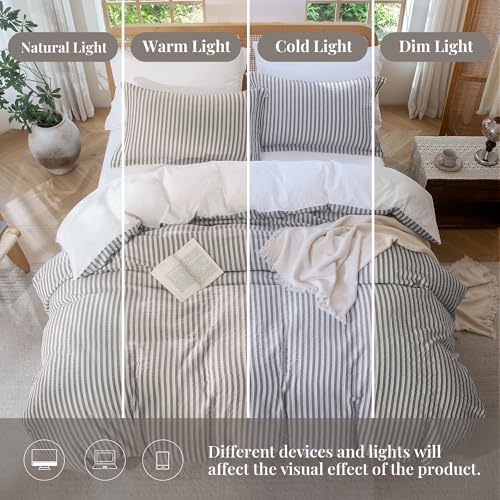 MILDLY Jacquard Striped Duvet Cover Set 3pcs Dual Zipper Taupe Full