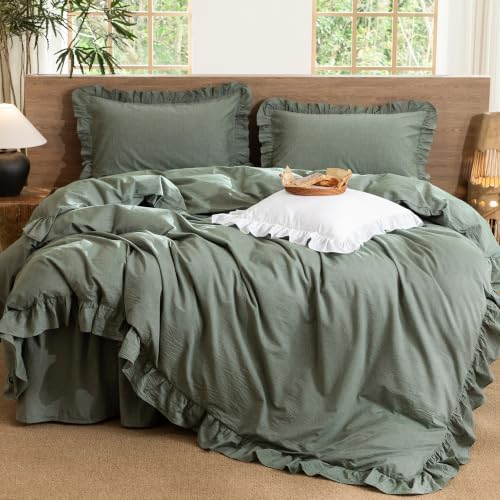 MooMee Ruffle Duvet Cover Set 100% Washed Cotton King