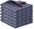 Egles 6 Pack Checkered Kitchen Towels, 100% Cotton, 12 x 12 Inch, Grey