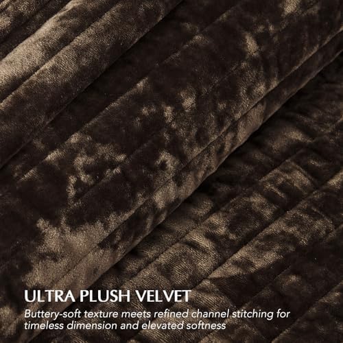 EverGrace Stripe Channel Luxury Velvet Quilt Set King Size, Walnut