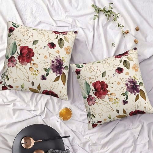 Rose Pillow Covers Vintage Gold Flowers Leaves Decorative Throw