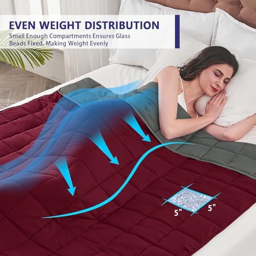 yescool Weighted Blanket for Adults 20lbs Queen Size, 60" x 80", Red
