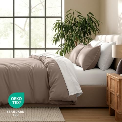 Bare Home Duvet Cover Set 1800 Ultra-Soft (Queen, Taupe)