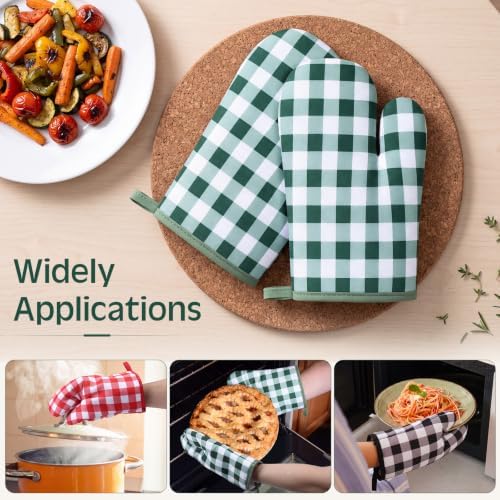 Nuogo 9 Pair Oven Mitts Quilted Heat Resistant 11 Inch Kitchen, Plaid