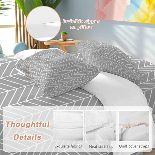 Grey Geometric Duvet Cover Set, Modern Pure Color Abstract Striped