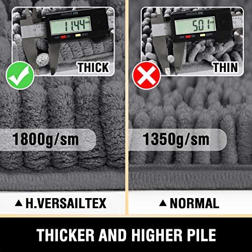 H.VERSAILTEX Chenille Bath Mat Set Non Slip 59"x20", Grey