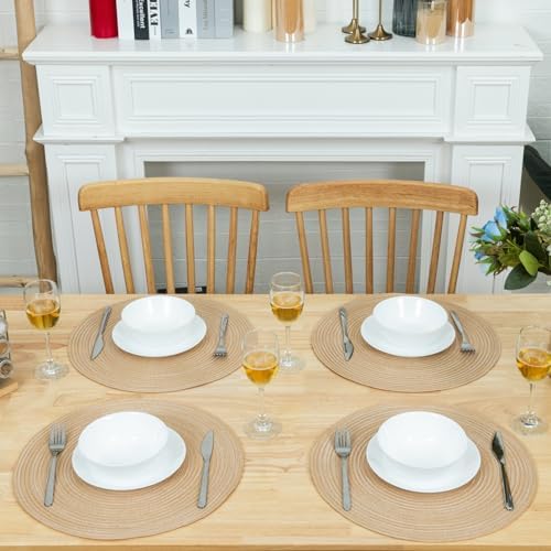 Winknowl Round Braided Placemats Set of 8 Washable Woven Heat