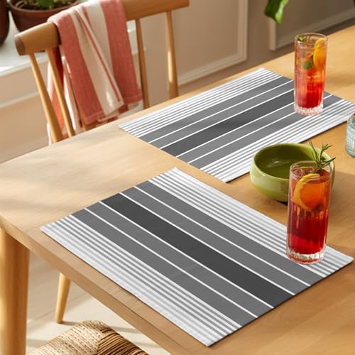 Cotton Linen Placemats for Dining Table Set of 8 Farmhouse Grey