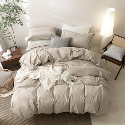 BDEAR 3Pcs Linen Grey Duvet Cover California King Size 104" W x 98" L