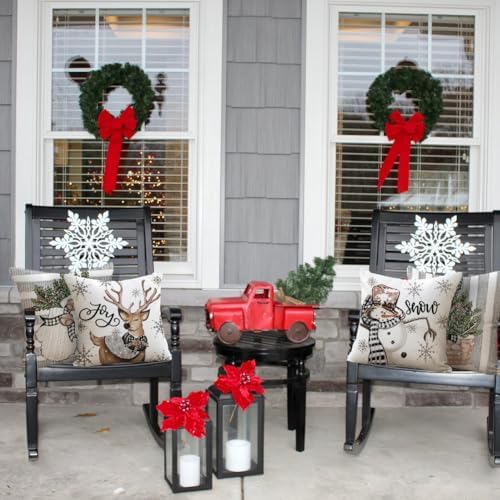 RABUSOFA Christmas Pillow Covers 20x20 Inch Set of 4 Indoor Outdoor