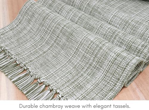 PurpleEssences Chambray Table Runner with Fringes, 13x72 Inch and