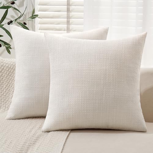 MIULEE Burlap Linen Throw Pillow Covers 20x20 Inch Set of 2 Cream