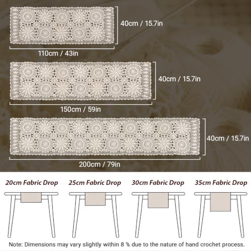 kilofly Handmade Crochet Cotton Rectangular Table Runner