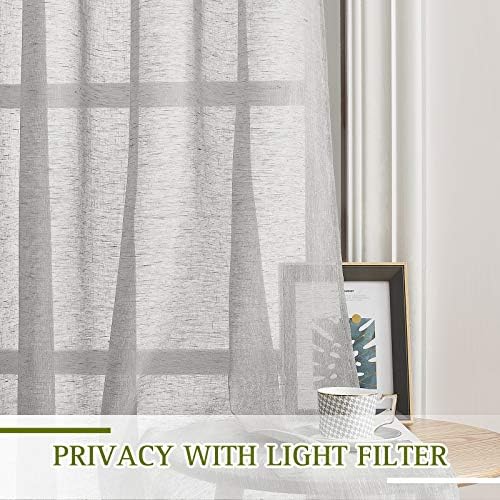 NICETOWN Linen Textured Semi Sheer Curtains 63 inches Length, Eyelet