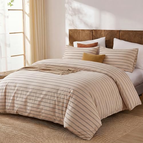 Herside King Duvet Cover Set,100% Cotton Double Gauze,Beige Apricot