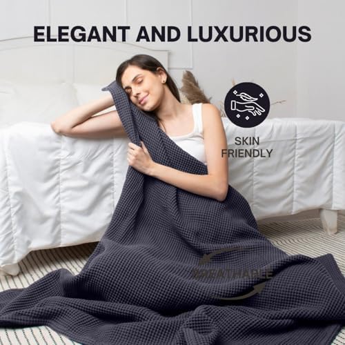100% Cotton Waffle Weave Blanket, Queen, Grey, 90” x 90”inch