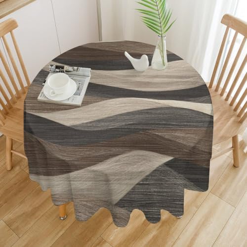 Round Tablecloth Rustic Wave Line, Washable Beige Texture Table Cover