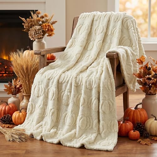 Horaldaily Fall Beige Pumpkin Faux Fur Throw Blanket 60x80