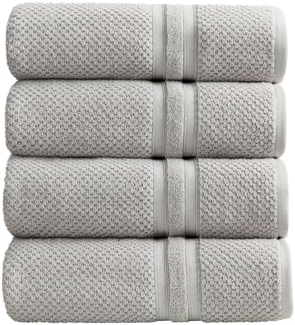 Springtree Home 100% Cotton Bath Towel Set | 4-Pack | Textured | Grey