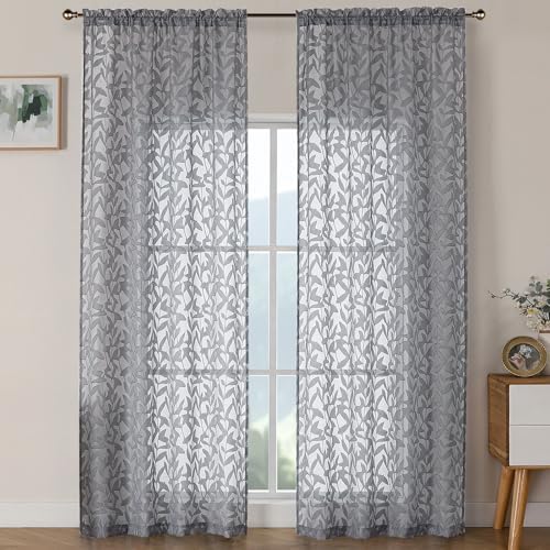 OWENIE Leyna Extra Long Charcoal Gray Curtains 96 Inches Long 2 Panels