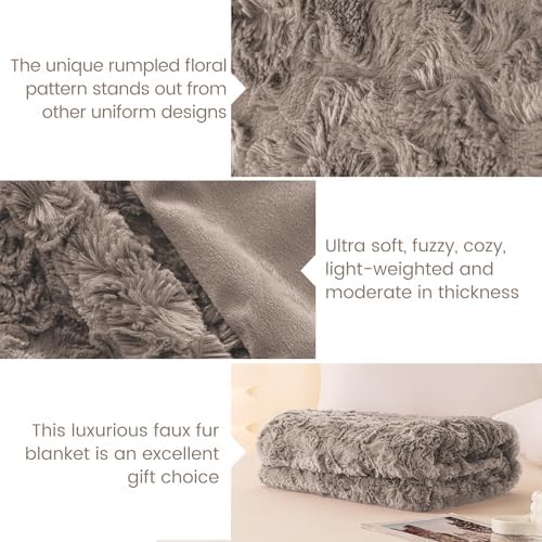 Sophia & William, Brushed Faux Fur Throw Blanket, 60 x 80, Light